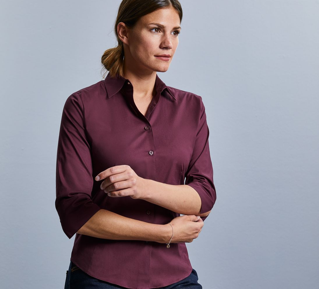 LADIES' 3/4 SLEEVE FITTED STRETCH SHIRT
